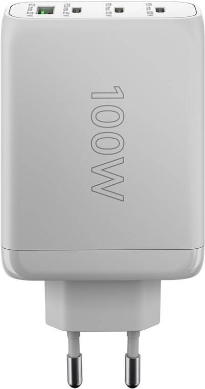 Goobay 65556 USB-C™ PD GaN Multiport-Schnellladegerät (100 W) weiß, weiß - 3x USB-C™-Anschlüsse (Power Delivery) und 1x USB-A-Anschluss (Quick