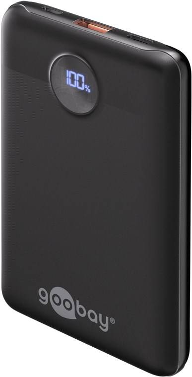 10x Goobay 65868 Powerbank 10.000 mAh, schwarz, 0.3 m - 22 W, extrem kompakte Powerbank mit Power Delivery und Quick Charge für den Schnelllademodus