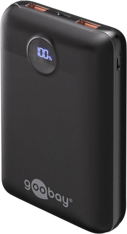 10x Goobay 65869 Powerbank 20.000 mAh, schwarz, 0.3 m - 22 W, extrem kompakte Powerbank mit Power Delivery und Quick Charge für den Schnelllademodus