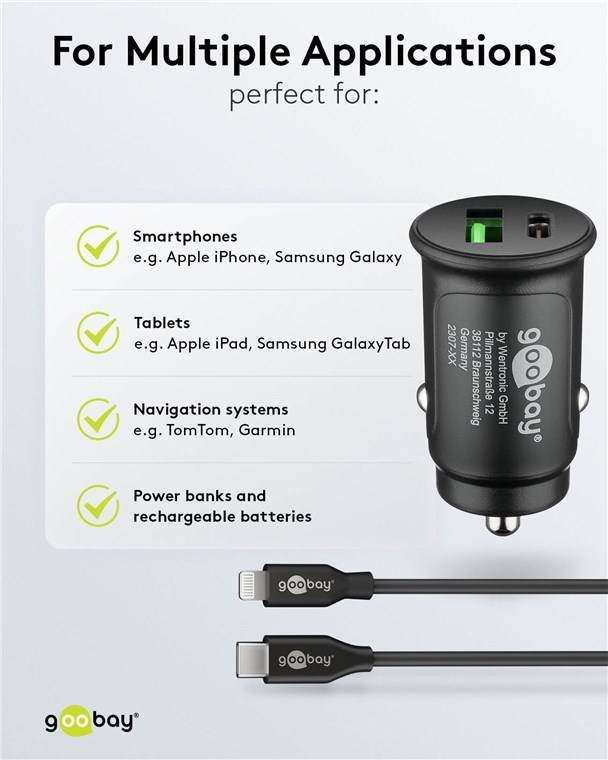 Goobay 72165 Dual-USB Auto-Schnellladeset USB-C™ (27 W), schwarz, 1 m - Kfz-Ladeadapter mit 1x USB-C™ und 1x USB-A, USB-C™-Kabel, 1 m, schwarz