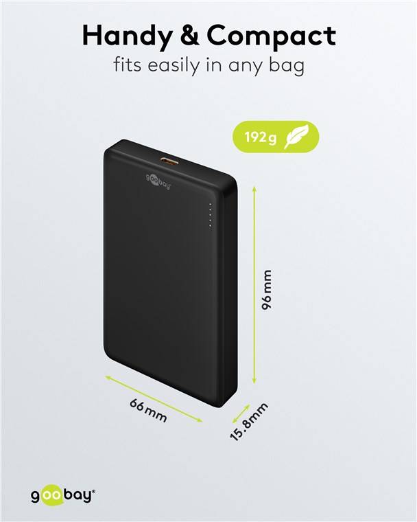 10x Goobay 70183 Magnetische Wireless Powerbank 10.000 mAh, schwarz, 0.3 m - 20 W, haftet magnetisch an der Handyrückseite, ideal für gleichzeitiges