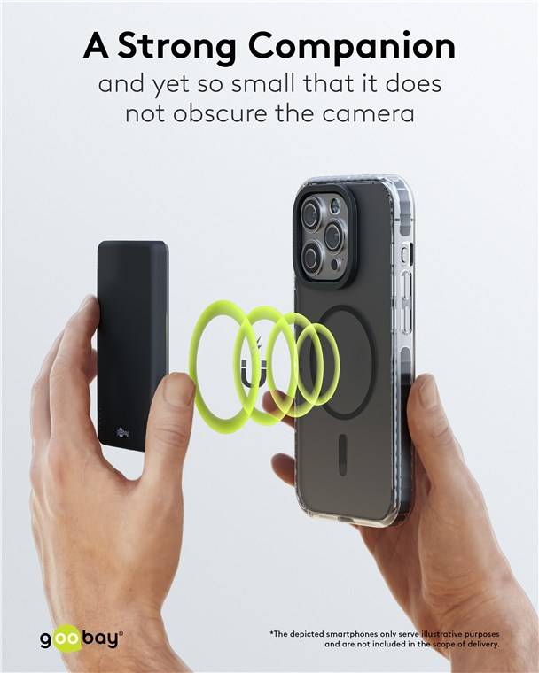 Goobay 70182 Magnetische Wireless Powerbank 5.000 mAh, schwarz, 0.3 m - 20 W, haftet magnetisch an der Handyrückseite, ideal für gleichzeitiges Lade