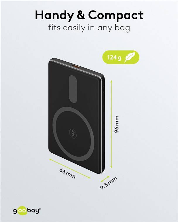 10x Goobay 70182 Magnetische Wireless Powerbank 5.000 mAh, schwarz, 0.3 m - 20 W, haftet magnetisch an der Handyrückseite, ideal für gleichzeitiges
