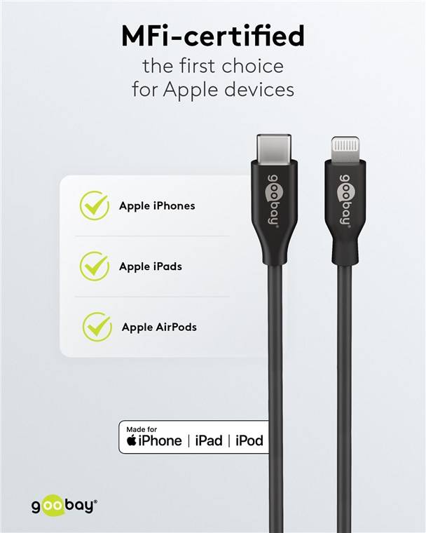 Goobay 72166 Dual-USB Auto-Schnellladeset Lightning (27 W), schwarz, 1 m - Kfz-Ladeadapter mit 1x USB-C™ und 1x USB-A, USB-C™-Lightning-Kabel, 1