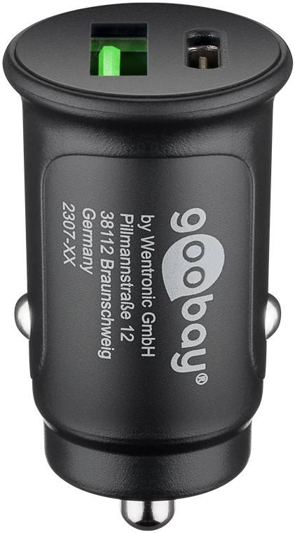 Goobay 72166 Dual-USB Auto-Schnellladeset Lightning (27 W), schwarz, 1 m - Kfz-Ladeadapter mit 1x USB-C™ und 1x USB-A, USB-C™-Lightning-Kabel, 1