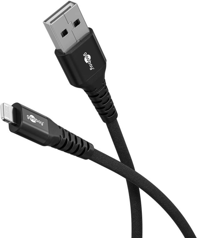 100x Goobay 74485 Lightning auf USB-A Supersoftes Textilkabel mit Metallsteckern, 0,5 m, 0.5 m, schwarz - elegantes und extrarobustes