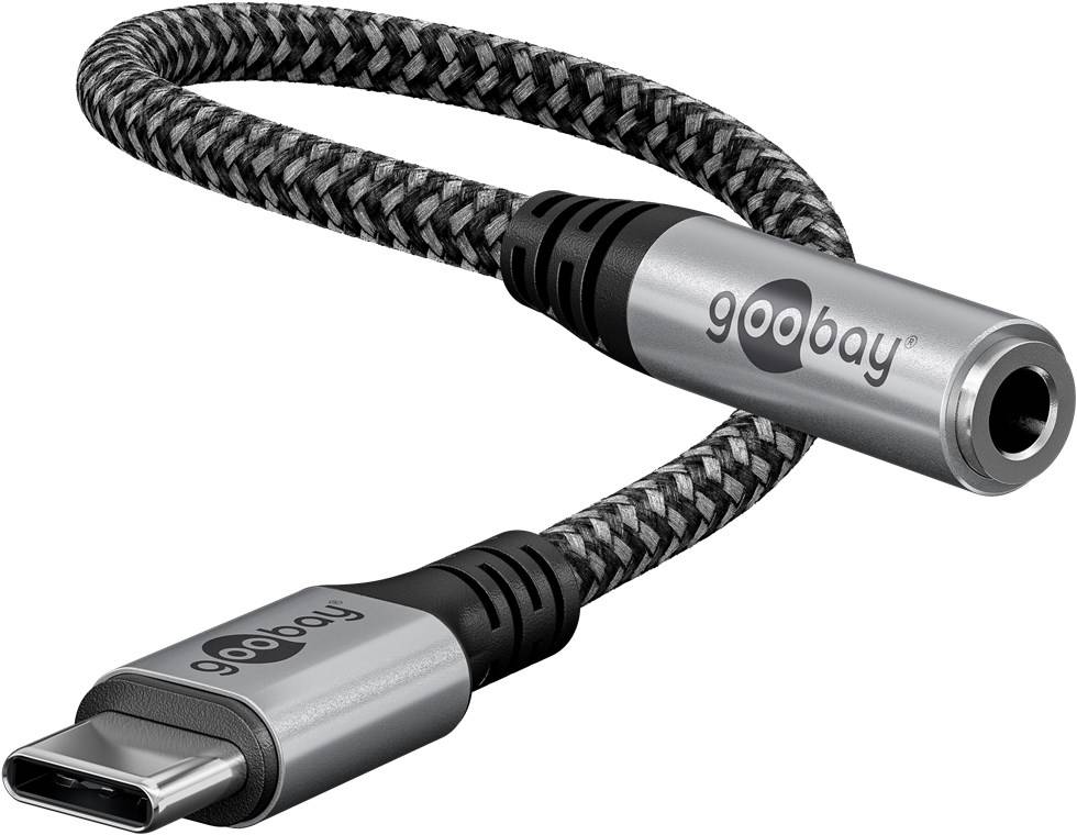 Goobay 74056 Adapter USB-C™ auf Klinke, 3,5 mm AUX, schwarz-grau, 0.15 m - USB-C™-Stecker > Klinke 3,5 mm Buchse (3-Pin, stereo)