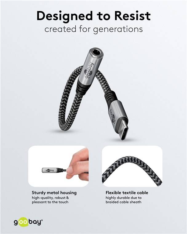 Goobay 74056 Adapter USB-C™ auf Klinke, 3,5 mm AUX, schwarz-grau, 0.15 m - USB-C™-Stecker > Klinke 3,5 mm Buchse (3-Pin, stereo)