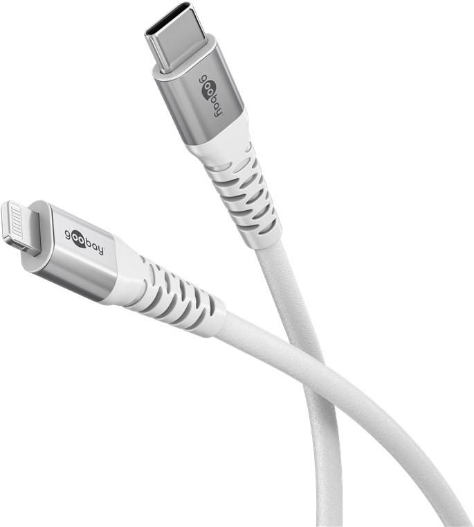 Goobay 74518 Lightning auf USB-C™ Supersoftes Textilkabel mit Metallsteckern, 0,5 m, 0.5 m, weiß - elegantes und extrarobustes, MFi-zertifiziertes