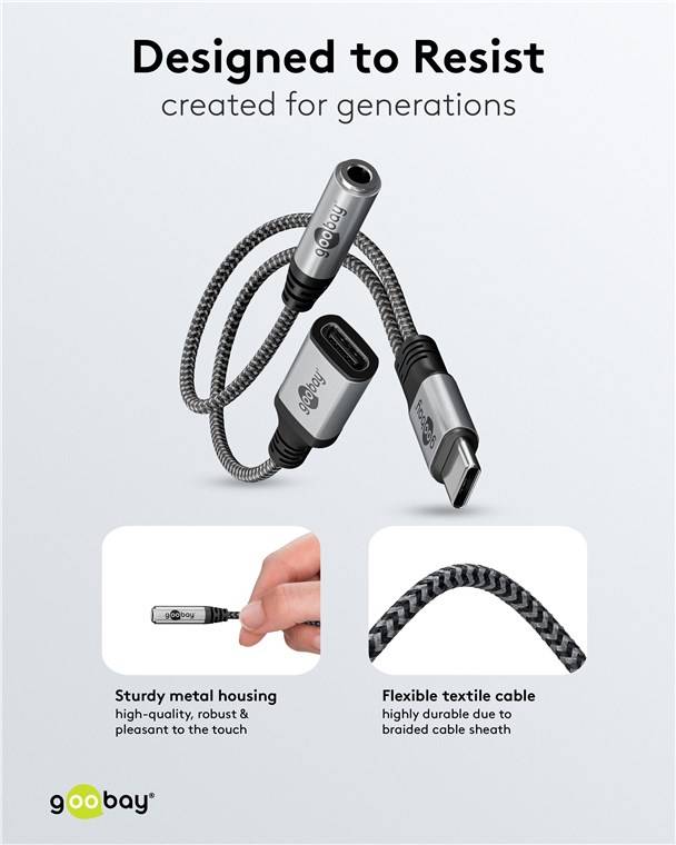Goobay 74524 Adapter USB-C™ auf USB-C™ und Klinke, 3,5 mm AUX, schwarz-grau, 0.15 m - USB-C™-Stecker > 1x USB-C™-Buchse und 1x Klinke 3,5 mm B