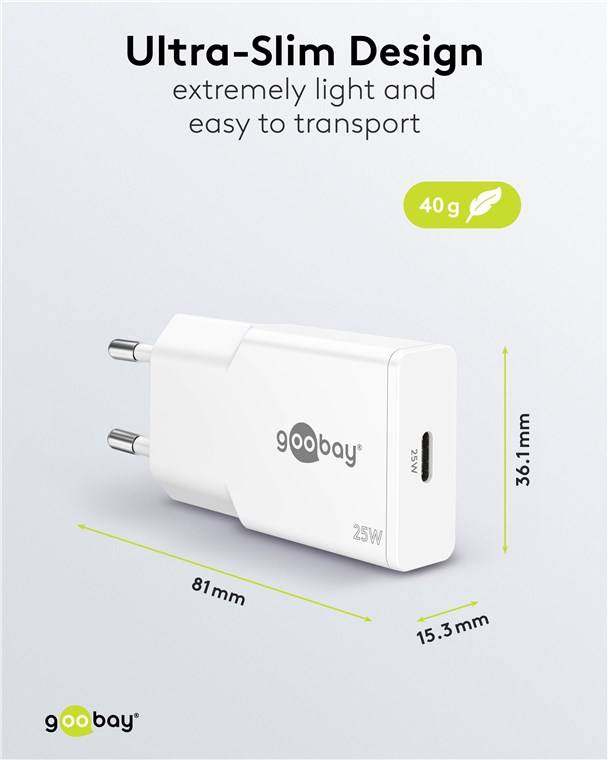 50x Goobay 75732 USB-C™ PD GaN Schnellladegerät Slim (25 W) weiß, weiß - 1x USB-C™-Anschluss (Power Delivery)