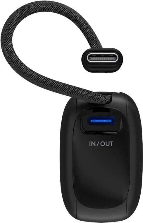 10x Goobay 76250 Powerbank 5.000 mAh mit integriertem USB-C™-Kabel, schwarz, 0.13 m - 20 W, kompaktes Travel Essential mit Power Delivery und Quick