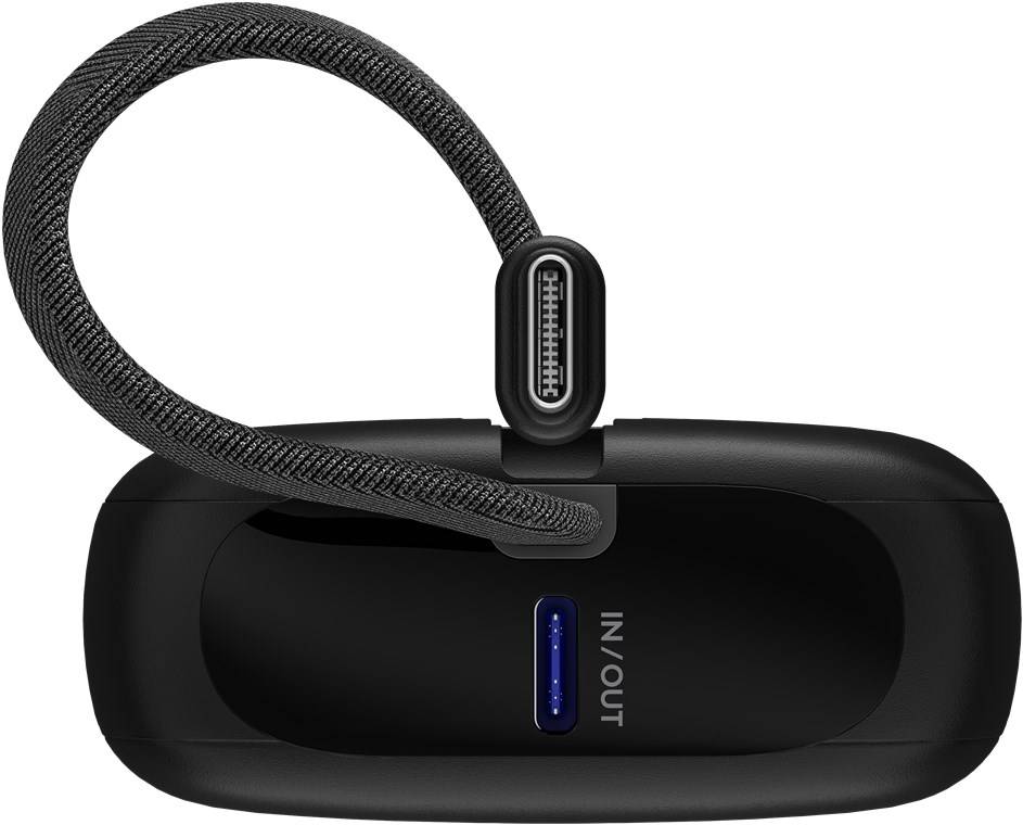 Goobay 76251 Powerbank 10.000 mAh mit integriertem USB-C™-Kabel, schwarz, 0.13 m - 20 W, kompaktes Travel Essential mit Power Delivery und Quick Cha