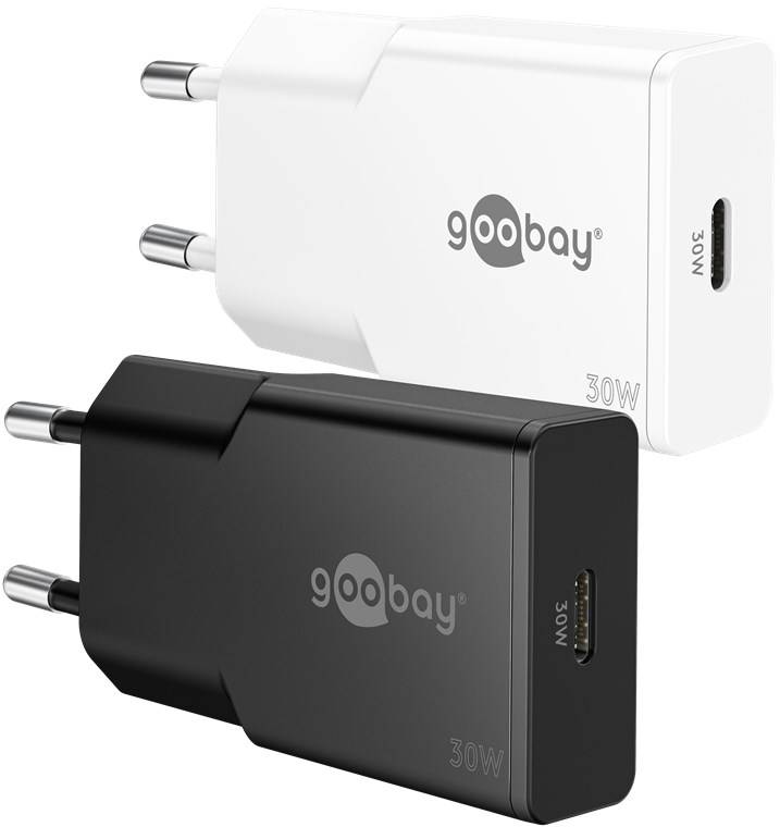 Goobay 75736 USB-C™ PD GaN Schnellladegerät Slim (30 W) weiß, weiß - 1x USB-C™-Anschluss (Power Delivery)