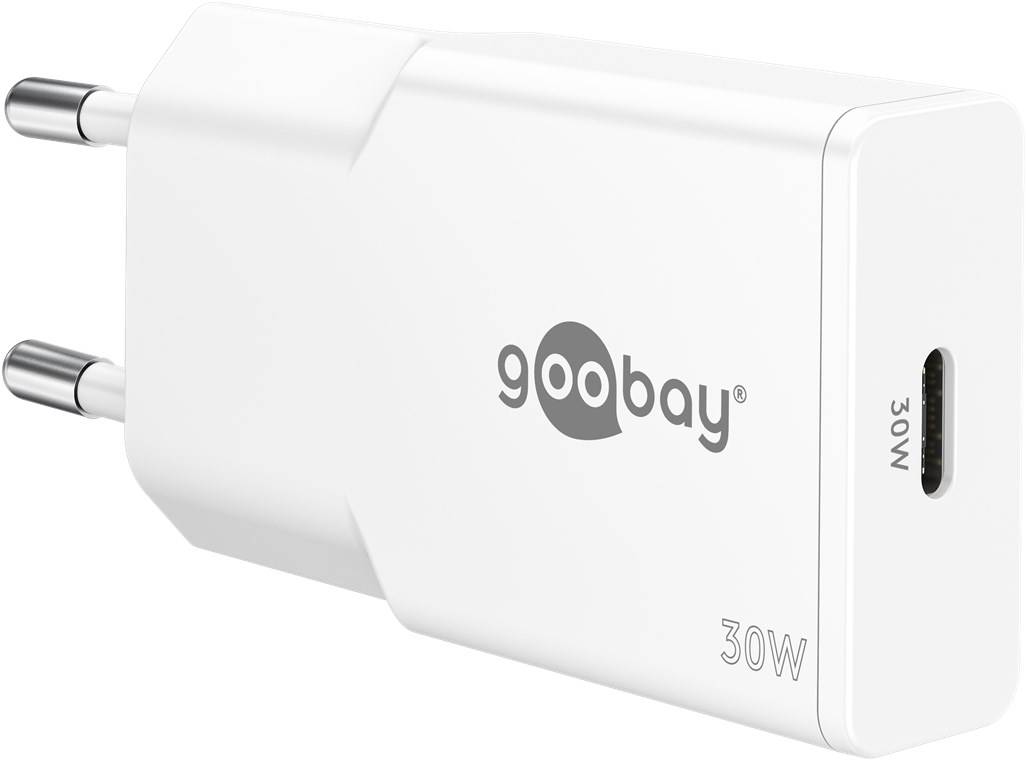 Goobay 75736 USB-C™ PD GaN Schnellladegerät Slim (30 W) weiß, weiß - 1x USB-C™-Anschluss (Power Delivery)