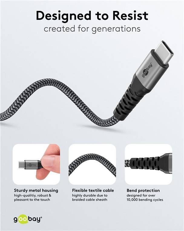 60x Goobay 75739 USB-C™-Textilkabel, 60 W, Power Delivery, 1,5 m, schwarz,grau, 1.5 m, schwarz-grau - USB-C™-Stecker > USB-C™-Stecker