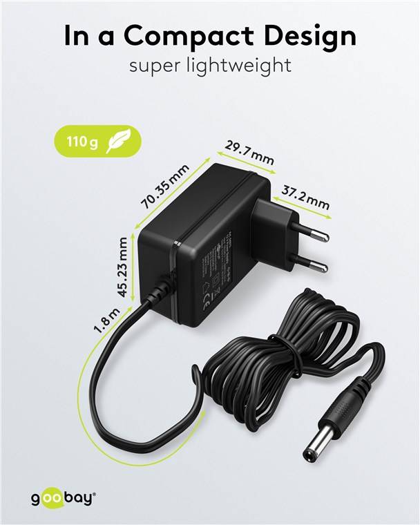 25x Goobay 64976 12-V-Netzteil (18 W / 1,5 A), schwarz, 1.8 m - mit DC-Stecker 5,5 mm x 2,5 mm