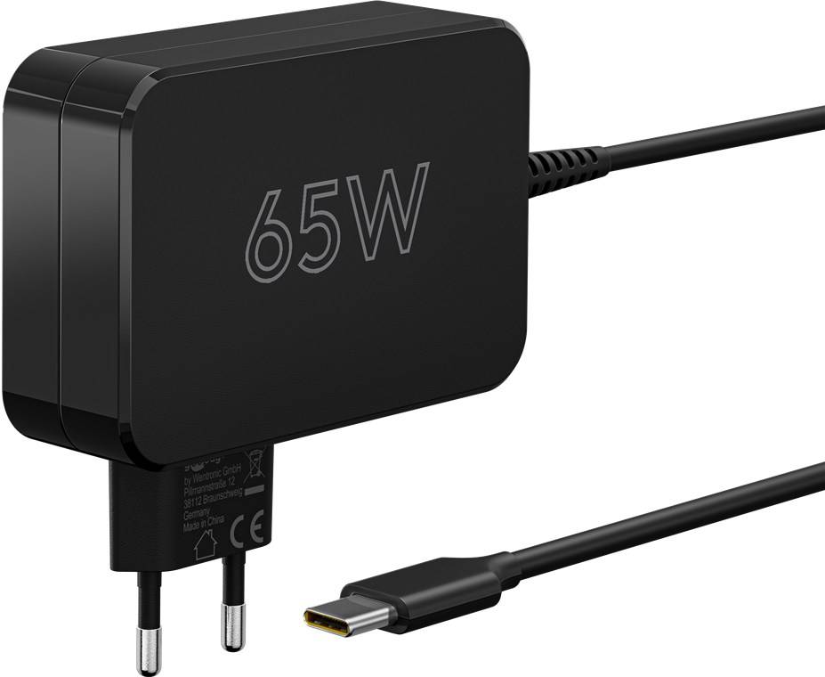 Goobay 65419 USB-C™-Ladegerät für Laptops (65 W) schwarz, 1.8 m - kompaktes Notebook-Netzteil mit Schnellladefunktion (Power Delivery)