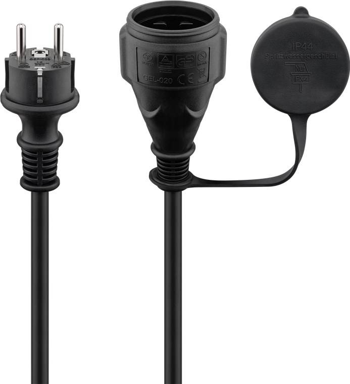 6x Goobay 44841 Netzkabel Outdoor, 25 m, schwarz, (3*1,5 mm²) - Schutzkontaktstecker Hybrid (Typ E/F, CEE 7/7) > Schutzkontaktbuchse (Typ F, CEE
