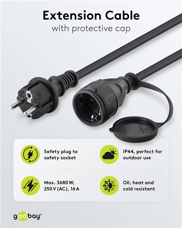 6x Goobay 44841 Netzkabel Outdoor, 25 m, schwarz, (3*1,5 mm²) - Schutzkontaktstecker Hybrid (Typ E/F, CEE 7/7) > Schutzkontaktbuchse (Typ F, CEE