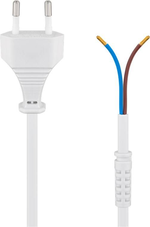 60x Goobay 50503 Kabel mit Eurostecker zum Konfektionieren, 1,5 m, Weiß, (2*0,75 mm²), Weiß - Eurostecker (Typ C, CEE 7/16) > lose Kabelenden