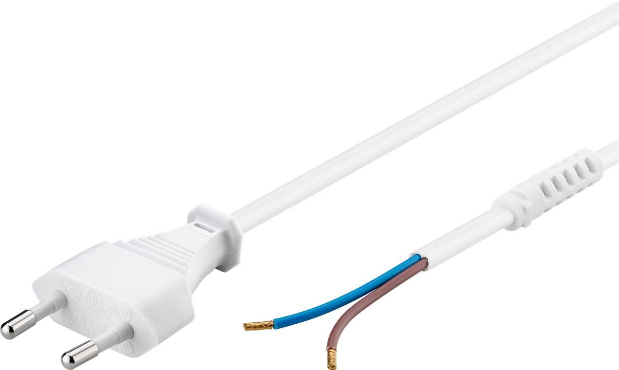 60x Goobay 50503 Kabel mit Eurostecker zum Konfektionieren, 1,5 m, Weiß, (2*0,75 mm²), Weiß - Eurostecker (Typ C, CEE 7/16) > lose Kabelenden