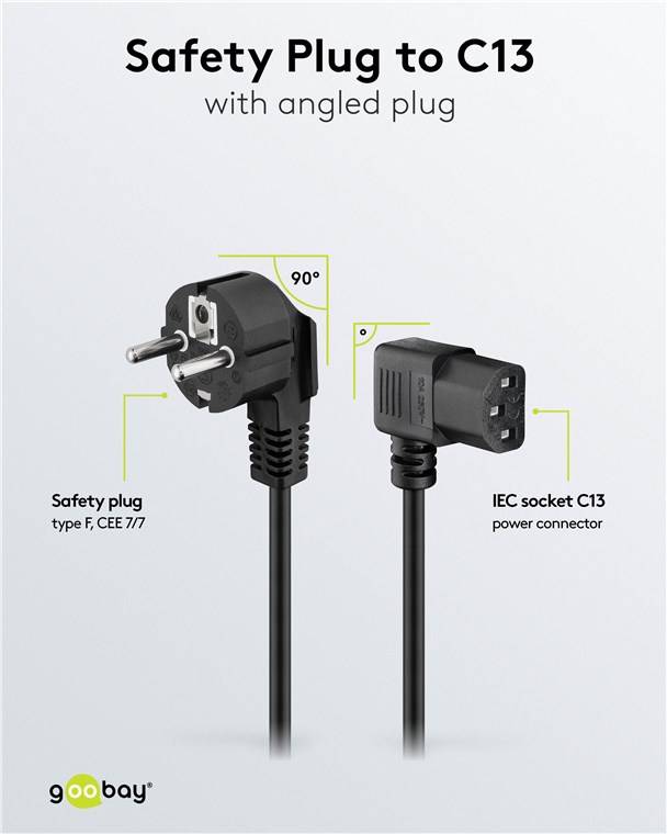 30x Goobay 59568 Beidseitig abgewinkeltes Kaltgeräte-Anschlusskabel, 1,8 m, Schwarz, (3*0,75 mm²), 1.8 m - Schutzkontaktstecker Hybrid (Typ E/F, CEE