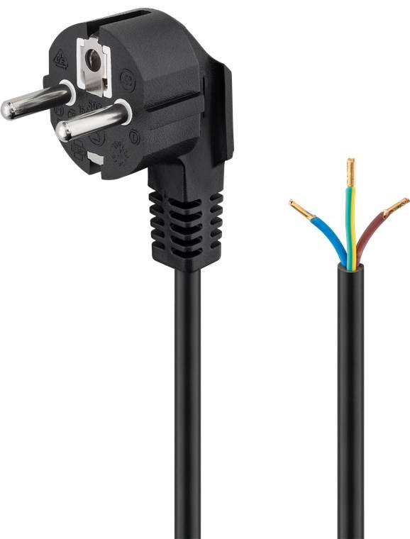 30x Goobay 59572 Schutzkontaktkabel abgewinkelt zum Konfektionieren, 1,8 m, Schwarz, (3*0,75 mm²), 1.8 m - Schutzkontaktstecker Hybrid (Typ E/F, CEE