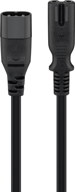 60x Goobay 97201 Verlängerungskabel C7/C8, 2 m, Schwarz, (2*0,75 mm²), Schwarz - Gerätestecker C8 > Gerätebuchse C7