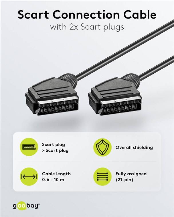 45x Goobay 11702 Scart-Verbindungskabel, vernickelt, ø mm, 1.5 m, Schwarz - Scart-Stecker (21-Pin) > Scart-Stecker (21-Pin)