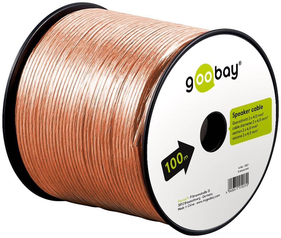 1x Goobay 15021 Lautsprecherkabel transparent, 100 m - 100 m Spule, Querschnitt 2 x 4,0 mm², CCA