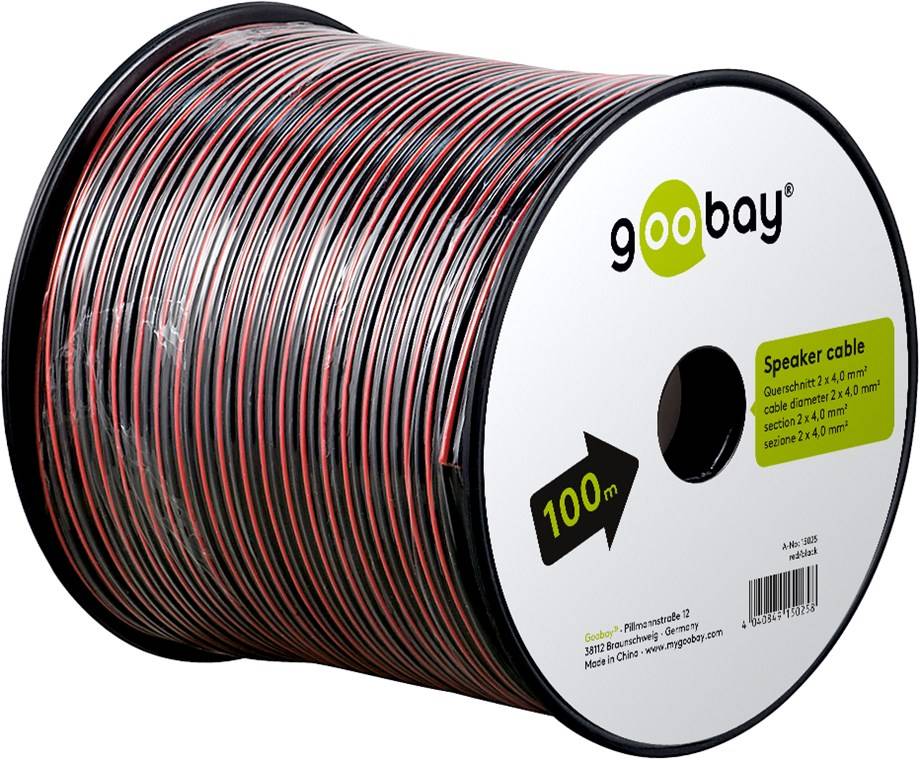 1x Goobay 15025 Lautsprecherkabel rot,schwarz, 100 m, Rot-Schwarz - 100 m Spule, Querschnitt 2 x 4,0 mm², CCA