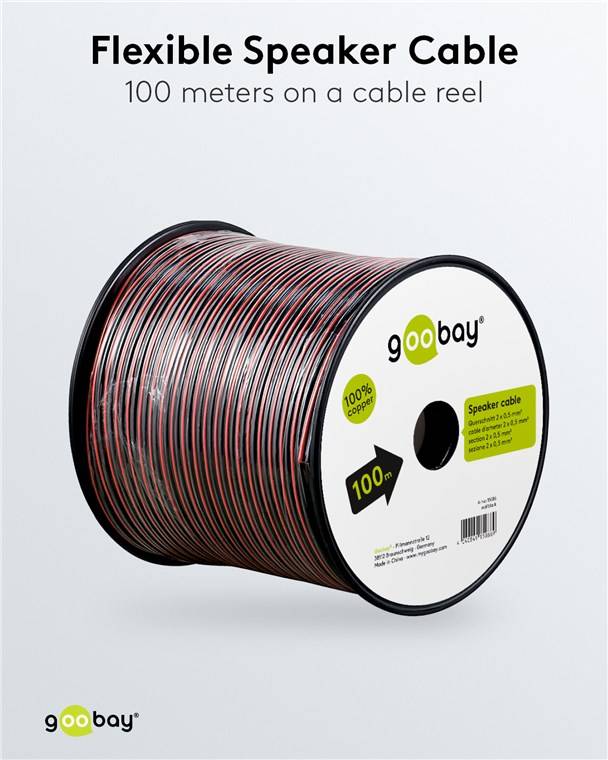 4x Goobay 15086 Lautsprecherkabel rot,schwarz, 100 m, Rot-Schwarz - 100 m Spule, Querschnitt 2 x 0,5 mm², CU