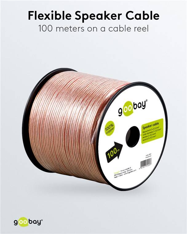4x Goobay 15121 Lautsprecherkabel transparent, 100 m - 100 m Spule, Querschnitt 2 x 0,5 mm², CU