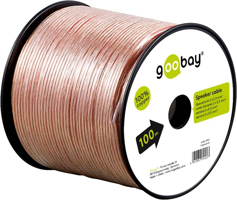 4x Goobay 15121 Lautsprecherkabel transparent, 100 m - 100 m Spule, Querschnitt 2 x 0,5 mm², CU