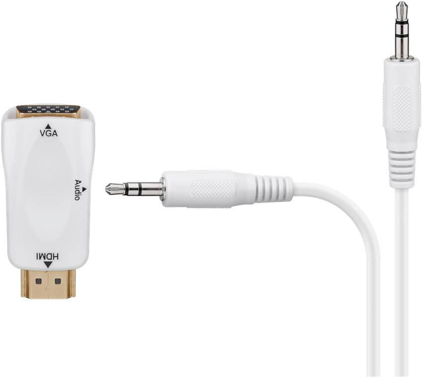 100x Goobay 44793 Standard Kompakter HDMI™/VGA-Adapter inkl. Audio, vergoldet, Weiß - HDMI™-Stecker (Typ A) > VGA-Buchse (15-polig) + Klinke 3,5