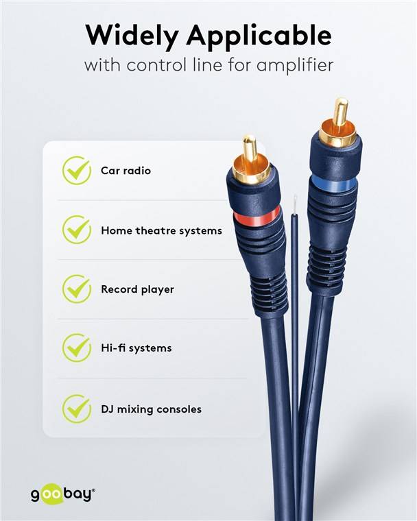 20x Goobay 50175 Car Hi-Fi Stereo-Verbindungskabel Cinch, zweifach geschirmt, 5 m, Blau - 2x Cinch-Stecker > 2x Cinch-Stecker