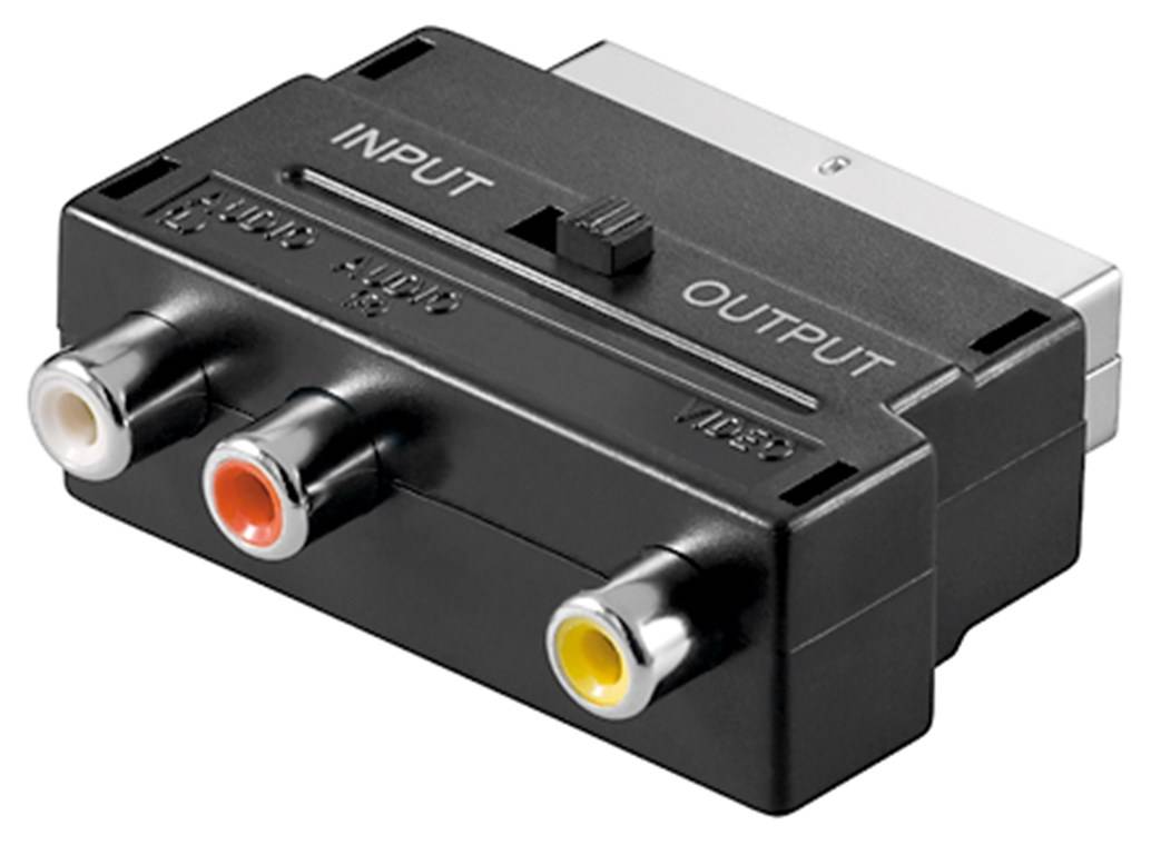 10x Goobay 50122 Scart zu Composite Audio Video Adapter, IN/OUT, Scart-Stecker (21-Pin), Schwarz - Scart-Stecker (21-Pin) > 3x Cinch-Buchse