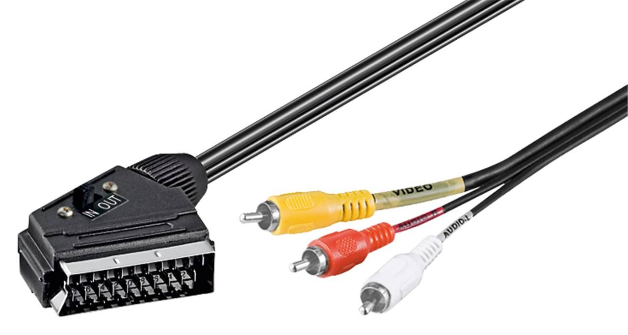 30x Goobay 50364 Adapterkabel, Scart zu Composite Audio Video, IN/OUT, 2 m, Schwarz - Scart-Stecker (21-Pin) > 3x Cinch-Stecker