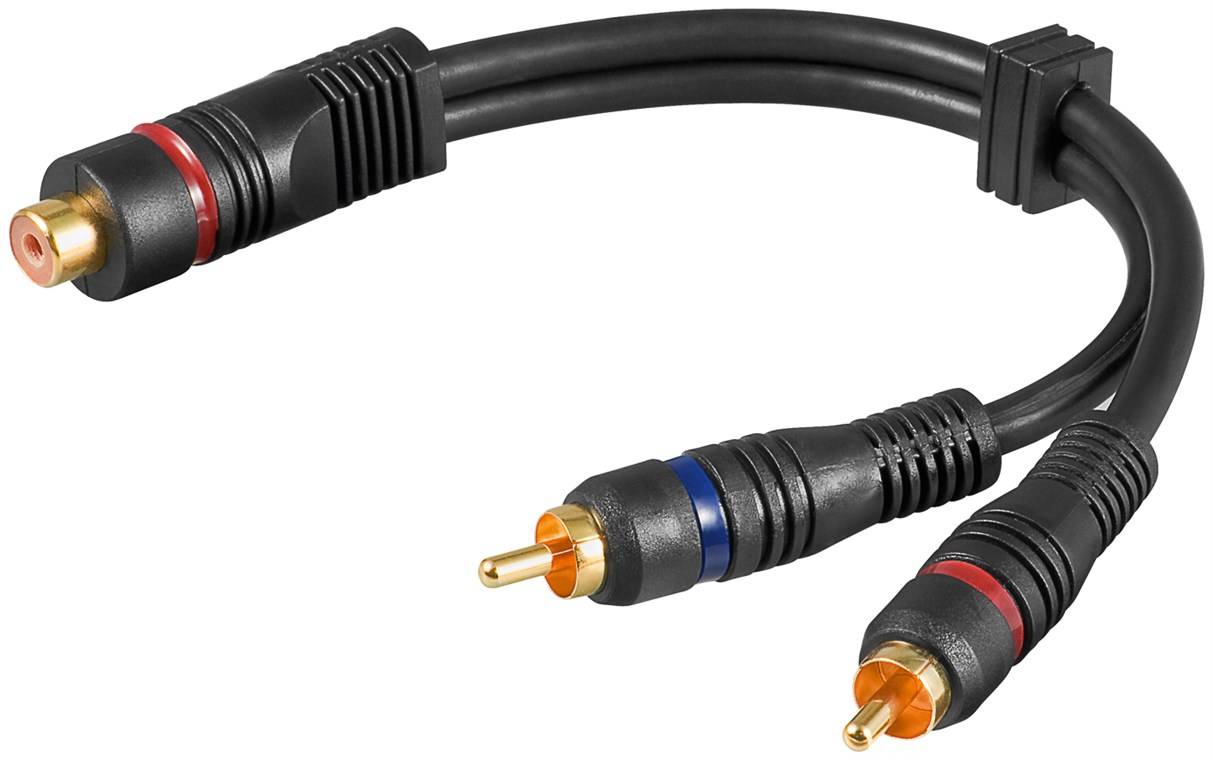 170x Goobay 50375 Audio Y-Kabeladapter, 2x Cinch-Stecker zu 1x Stereo-Cinch-Buchse, OFC, zweifach geschirmt, 0.2 m, Schwarz - Cinch-Buchse > 2x