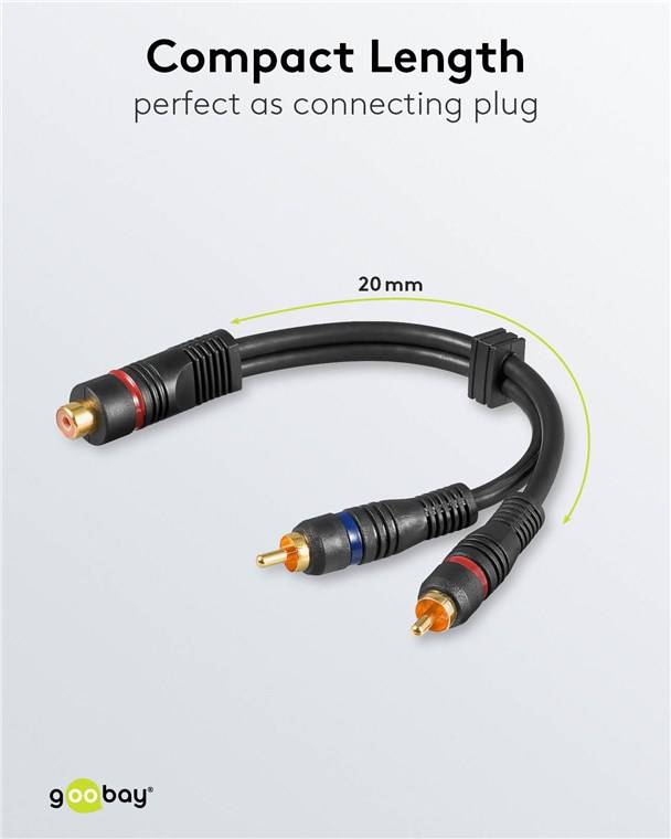 170x Goobay 50375 Audio Y-Kabeladapter, 2x Cinch-Stecker zu 1x Stereo-Cinch-Buchse, OFC, zweifach geschirmt, 0.2 m, Schwarz - Cinch-Buchse > 2x