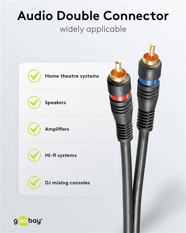 170x Goobay 50433 Stereo-Verbindungskabel 2x Cinch, zweifach geschirmt, 0.2 m, Schwarz - 2x Cinch-Stecker > 2x Cinch-Stecker