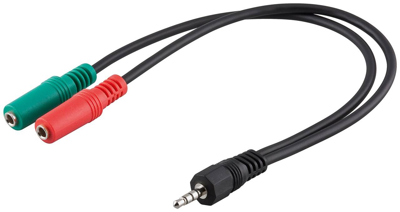250x Goobay 50467 PC Headset Adapter, 1x 3,5 mm AUX 4-pol. zu 2x 3,5 mm AUX 3-pol., 0.3 m, Schwarz - Klinke 3,5 mm Stecker (4-Pin, stereo) > 2x