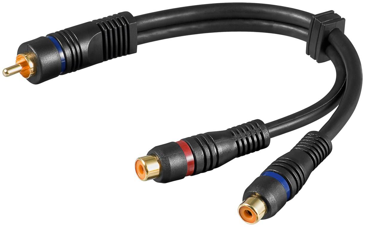 170x Goobay 50930 Audio Y-Kabeladapter, 1x Stereo-Cinch-Stecker zu 2x Cinch-Buchse, OFC, zweifach geschirmt, 0.2 m, Schwarz - Cinch-Stecker > 2x