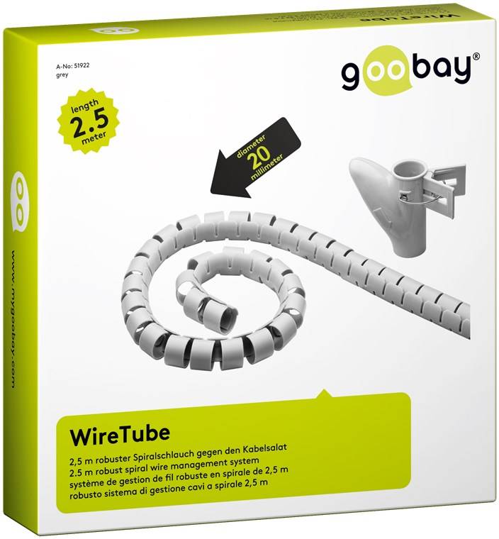 20x Goobay 51922 Kabelkanal, Grau - robuster Spiralschlauch, um z. B. TV-Kabel, Ladekabel oder Stromkabel sicher und praktisch zu kaschieren.