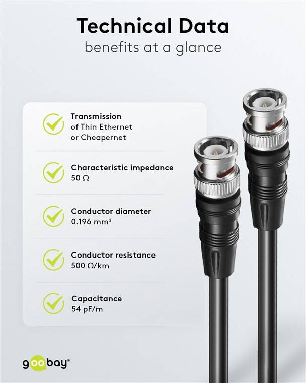 10x Goobay 58880 Verbindungskabel BNC (RG58), geschirmt, 0.25 m, Schwarz - BNC-Stecker > BNC-Stecker
