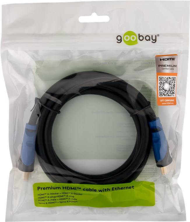 50x Goobay 72315 Certified Premium High-Speed-HDMI™-Kabel mit Ethernet, zertifiziert, 0.5 m, Schwarz - 4K/60Hz