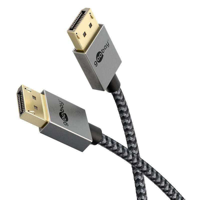 40x Goobay 77445 Plus Series Slim DisplayPort™-Kabel 2.0/2.1, 40 Gbit/s, 2 m, schwarz-silber - 8K/120 Hz DSC