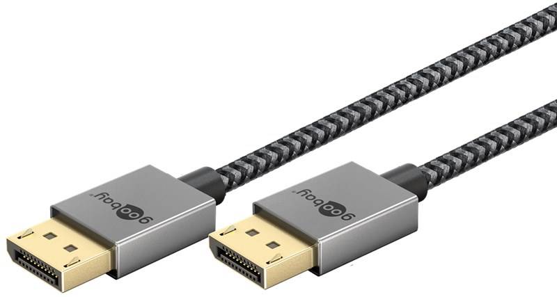 40x Goobay 77444 Plus Series Slim DisplayPort™-Kabel 2.0/2.1, 40 Gbit/s, 1 m, schwarz-silber - 8K/120 Hz DSC
