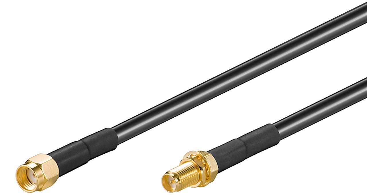 10x Goobay 51675 Antennen-Verlängerungskabel für WLAN-Geräte (2,4 GHz + 5 GHz), 1 m, Schwarz - RP-SMA-Stecker > RP-SMA-Buchse
